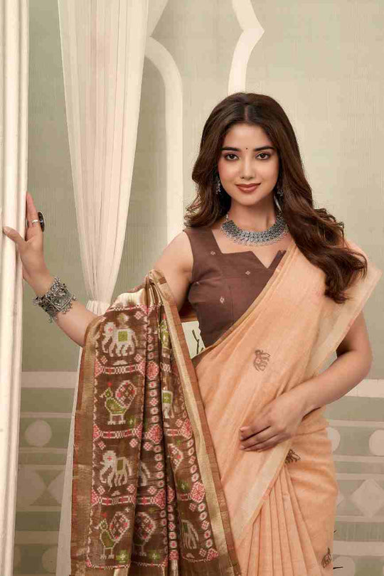 Peach Banarasi Saree With Blouse Piece