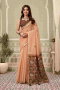 Peach Banarasi Saree With Blouse Piece