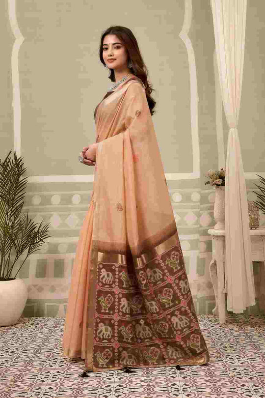 Peach Banarasi Saree With Blouse Piece