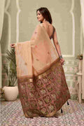 Peach Banarasi Saree With Blouse Piece