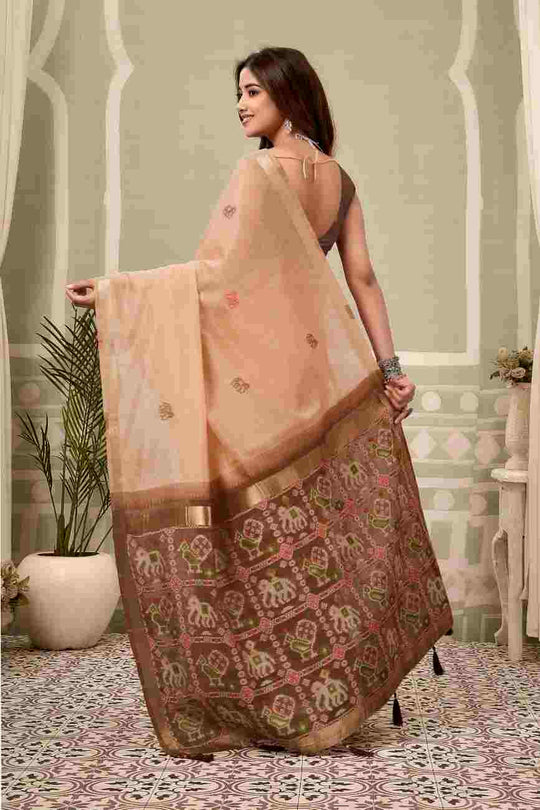 Peach Banarasi Saree With Blouse Piece