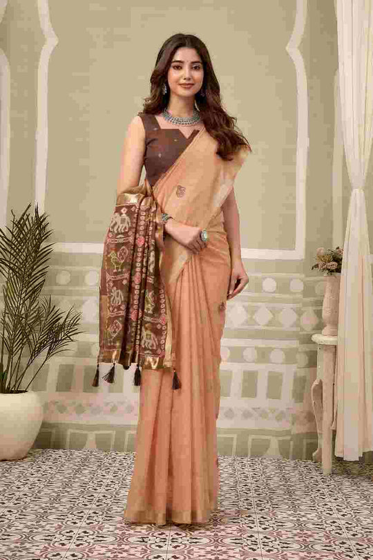 Peach Banarasi Saree With Blouse Piece