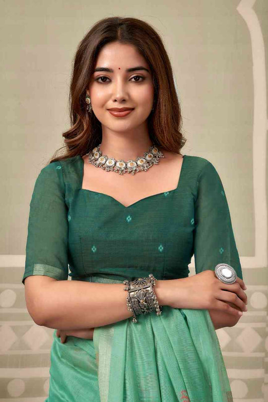 Firozi Banarasi Saree With Blouse Piece