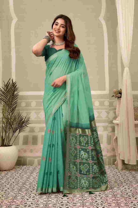 Firozi Banarasi Saree With Blouse Piece