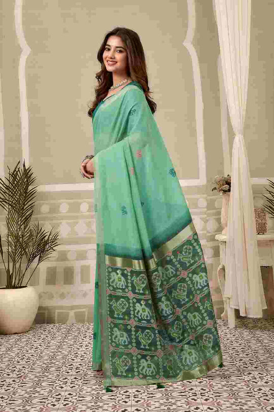 Firozi Banarasi Saree With Blouse Piece
