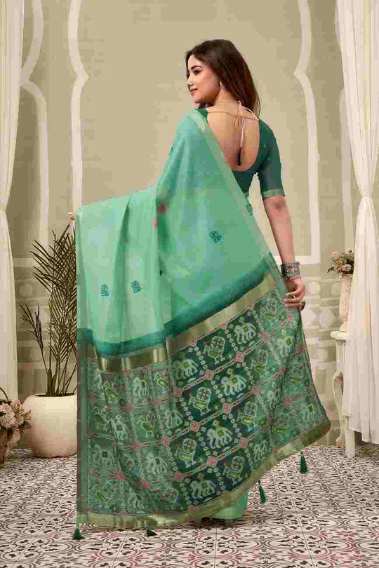 Firozi Banarasi Saree With Blouse Piece