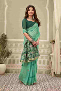 Firozi Banarasi Saree With Blouse Piece