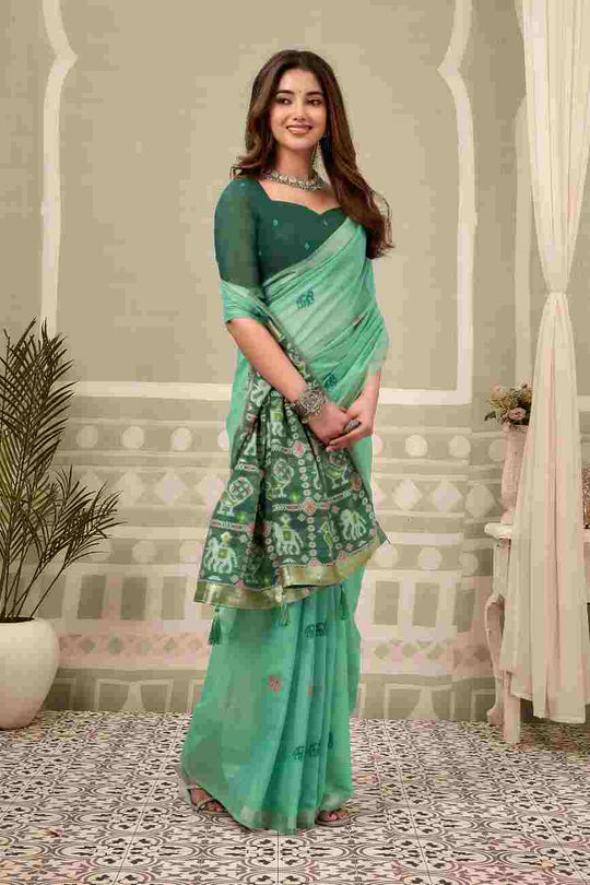 Firozi Banarasi Saree With Blouse Piece