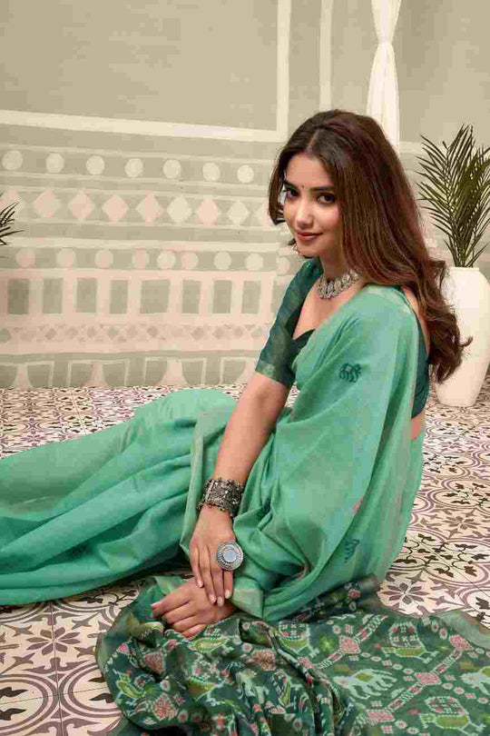 Firozi Banarasi Saree With Blouse Piece