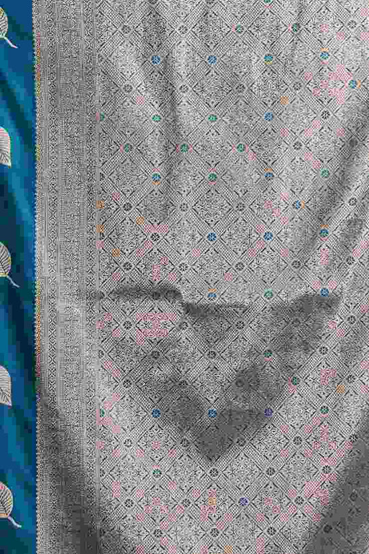 Blue Banarasi Saree With Blouse Piece