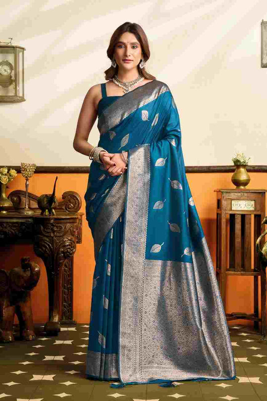 Blue Banarasi Saree With Blouse Piece