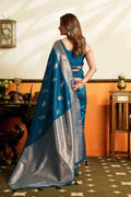 Blue Banarasi Saree With Blouse Piece