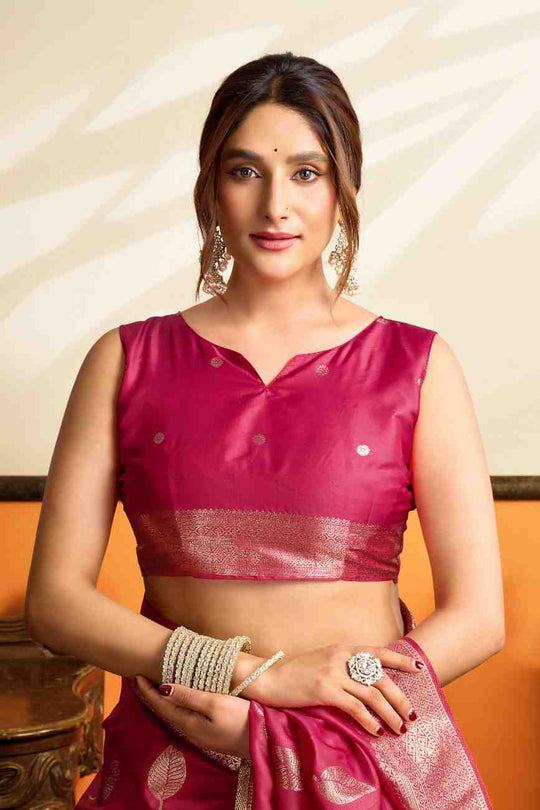 Pink Banarasi Saree With Blouse Piece
