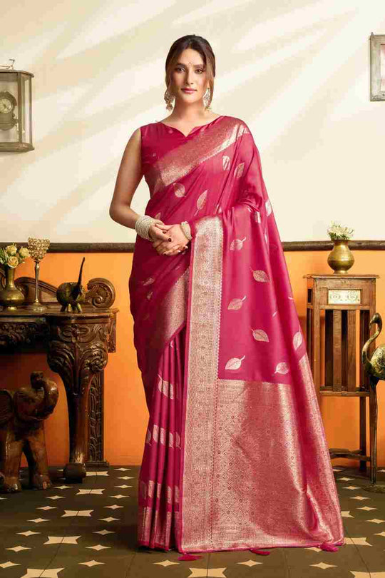 Pink Banarasi Saree With Blouse Piece