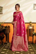Pink Banarasi Saree With Blouse Piece