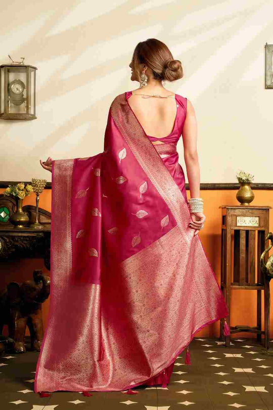 Pink Banarasi Saree With Blouse Piece