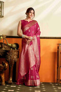 Pink Banarasi Saree With Blouse Piece