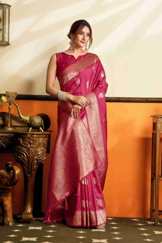 Pink Banarasi Saree With Blouse Piece