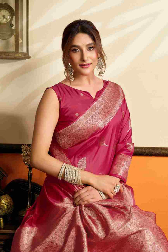 Pink Banarasi Saree With Blouse Piece