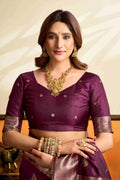 Purple Banarasi Saree With Blouse Piece