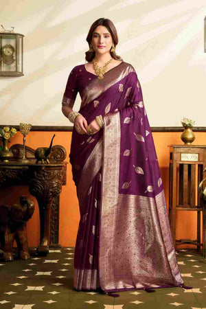 Purple Banarasi Saree With Blouse Piece