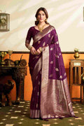 Purple Banarasi Saree With Blouse Piece