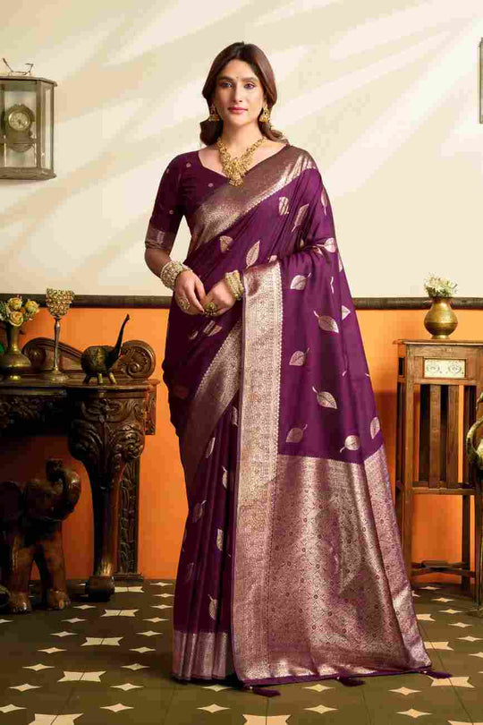 Purple Banarasi Saree With Blouse Piece