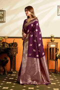 Purple Banarasi Saree With Blouse Piece