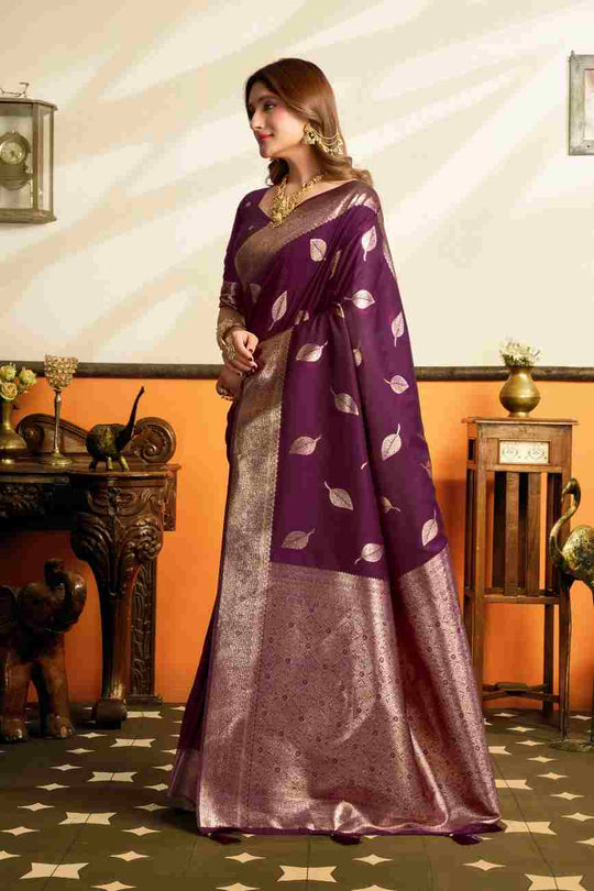 Purple Banarasi Saree With Blouse Piece