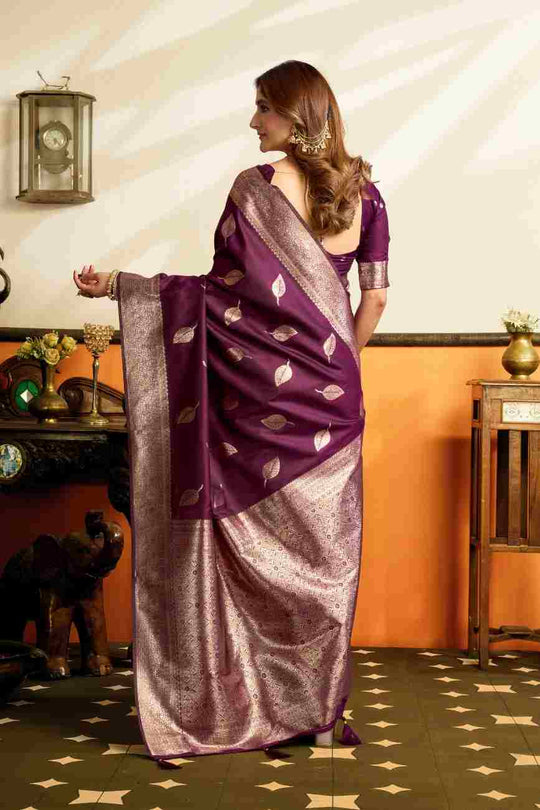 Purple Banarasi Saree With Blouse Piece