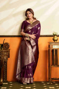 Purple Banarasi Saree With Blouse Piece