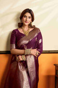 Purple Banarasi Saree With Blouse Piece