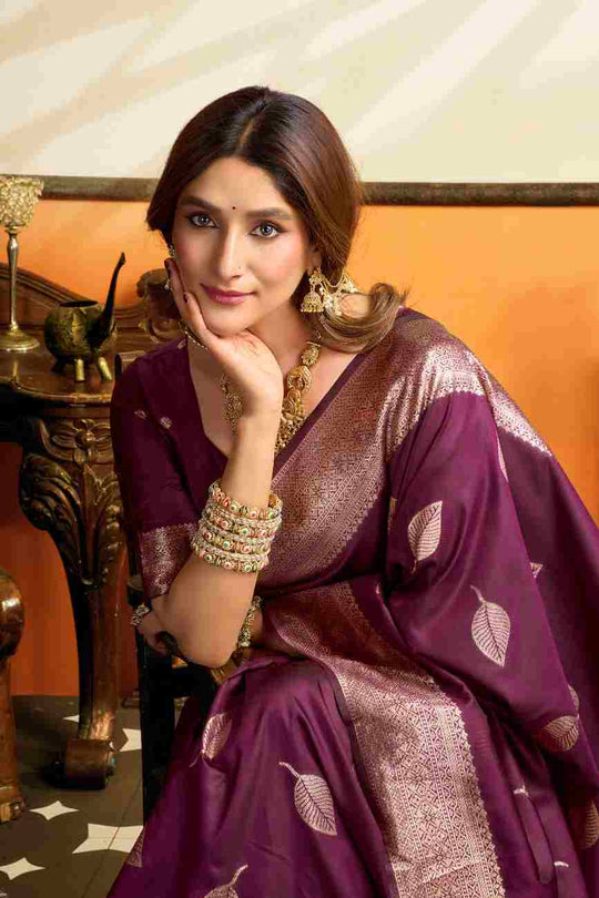 Purple Banarasi Saree With Blouse Piece