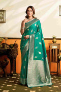 Sea Green Banarasi Saree With Blouse Piece