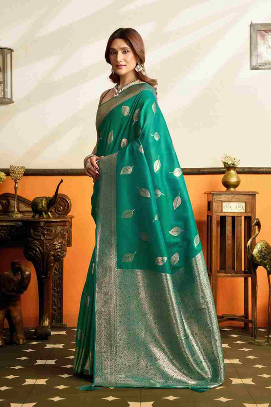 Sea Green Banarasi Saree With Blouse Piece