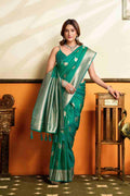 Sea Green Banarasi Saree With Blouse Piece