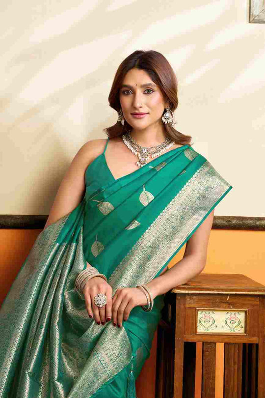 Sea Green Banarasi Saree With Blouse Piece