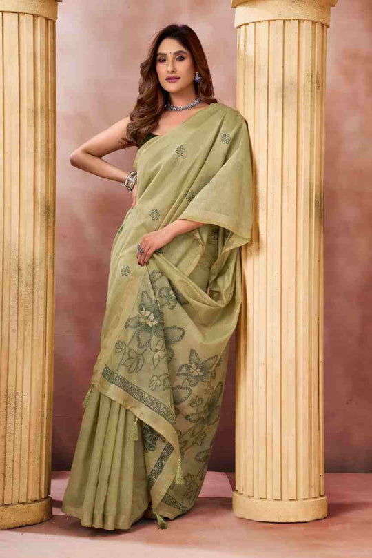 Lime Green Banarasi Saree With Blouse Piece