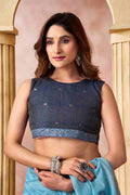 Sky Blue Banarasi Saree With Blouse Piece