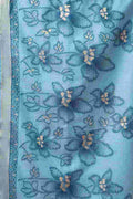 Sky Blue Banarasi Saree With Blouse Piece