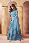 Sky Blue Banarasi Saree With Blouse Piece