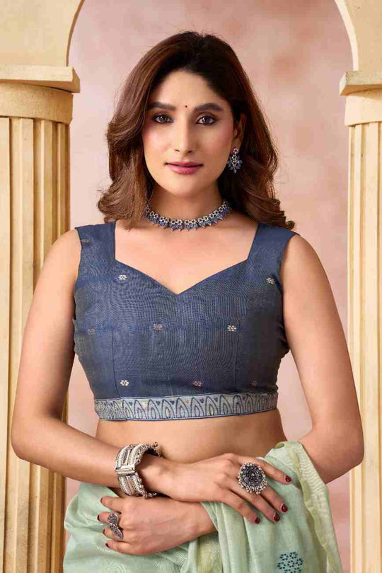 Sea Green Banarasi Saree With Blouse Piece