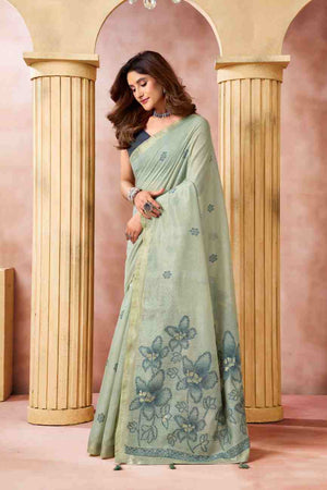 Sea Green Banarasi Saree With Blouse Piece