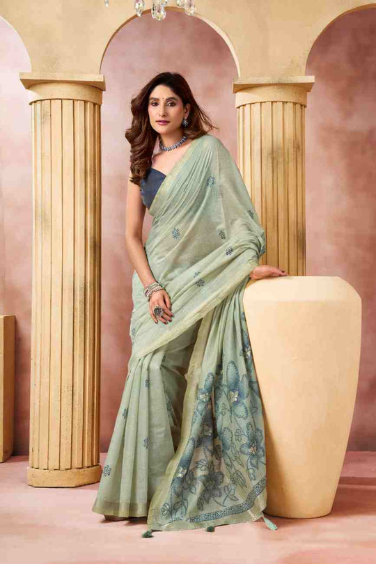 Sea Green Banarasi Saree With Blouse Piece