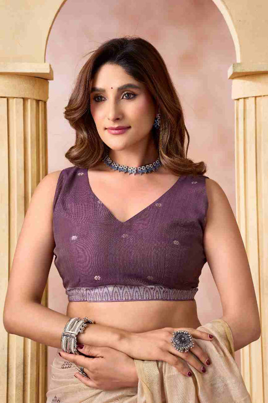 Cream Banarasi Saree With Blouse Piece
