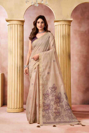 Cream Banarasi Saree With Blouse Piece
