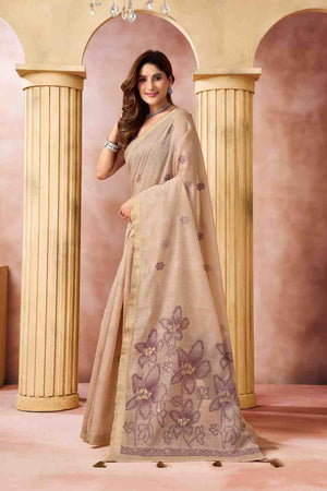 Cream Banarasi Saree With Blouse Piece