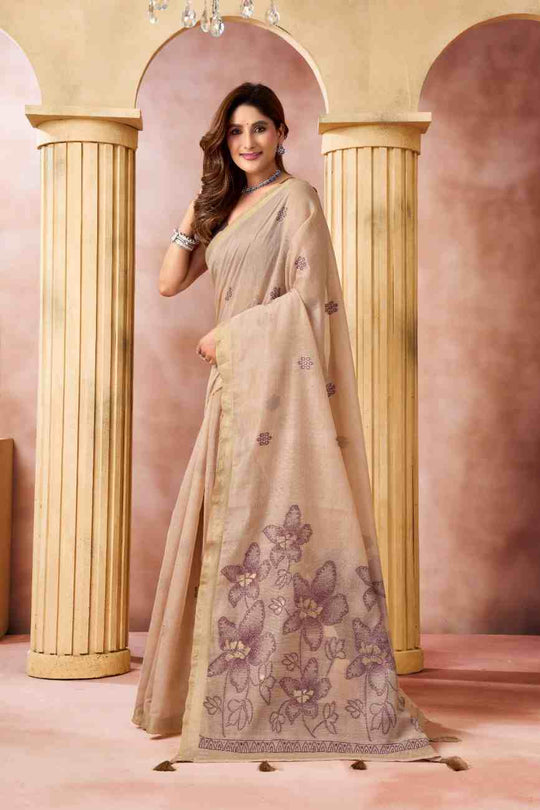 Cream Banarasi Saree With Blouse Piece