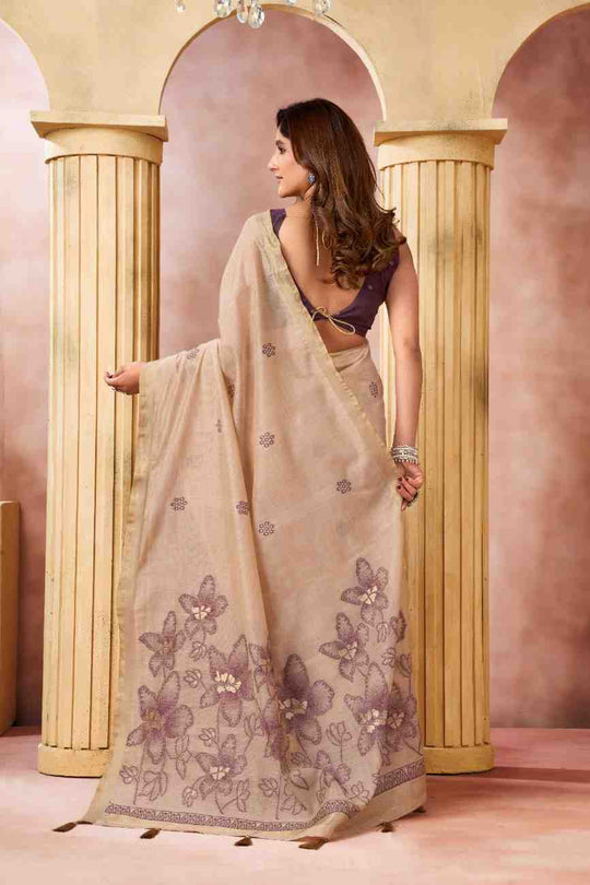 Cream Banarasi Saree With Blouse Piece