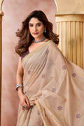 Cream Banarasi Saree With Blouse Piece